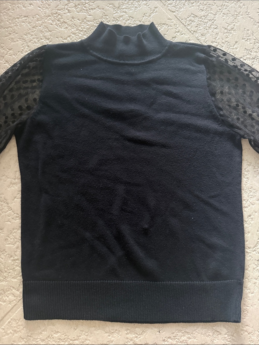Talbots Black Cowl Neck Sweater with Sheer Polka Dot Sleeves